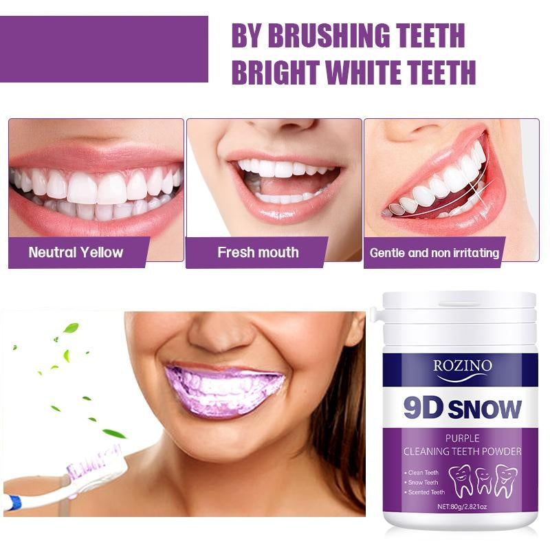 ROZINO 9D Snow Purple Cleaning Teeth Powder - Gentle Non-Irritating Formula for Fresh Breath & Strong Teeth Gums - 80g Single Item