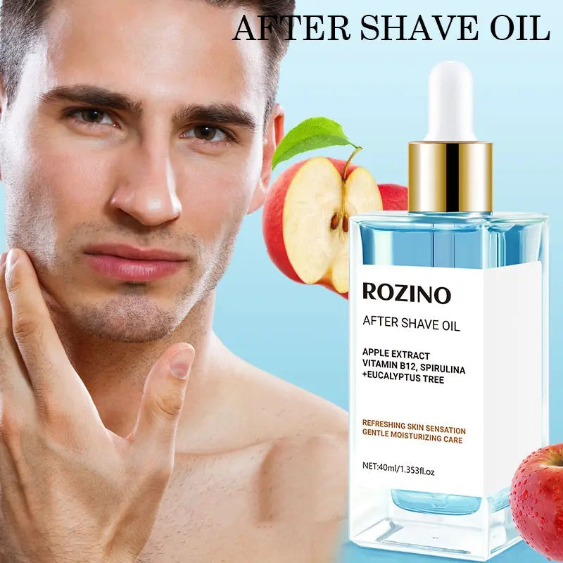 ROZINO After Shave Oil Soothing & Gentle for Sensitive Skin with Apple Extract Vitamin B3 Spirulina Eucalyptus Tree 40ml