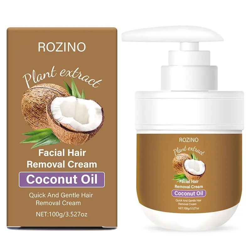 ROZINO Coconut Oil Hair Removal Cream - Gentle & Painless Full Body Depilatory for Face, Arms & Legs