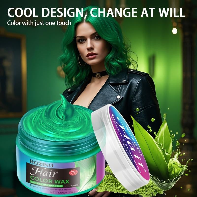 ROZINO Green Hair Coloring Styling Wax for Men - Long Lasting Natural Color Therapy Shampoo & Moisturizing Care for Beard Growth & Haircare