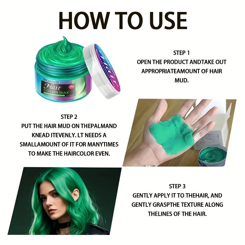 ROZINO Green Hair Coloring Styling Wax for Men - Long Lasting Natural Color Therapy Shampoo & Moisturizing Care for Beard Growth & Haircare