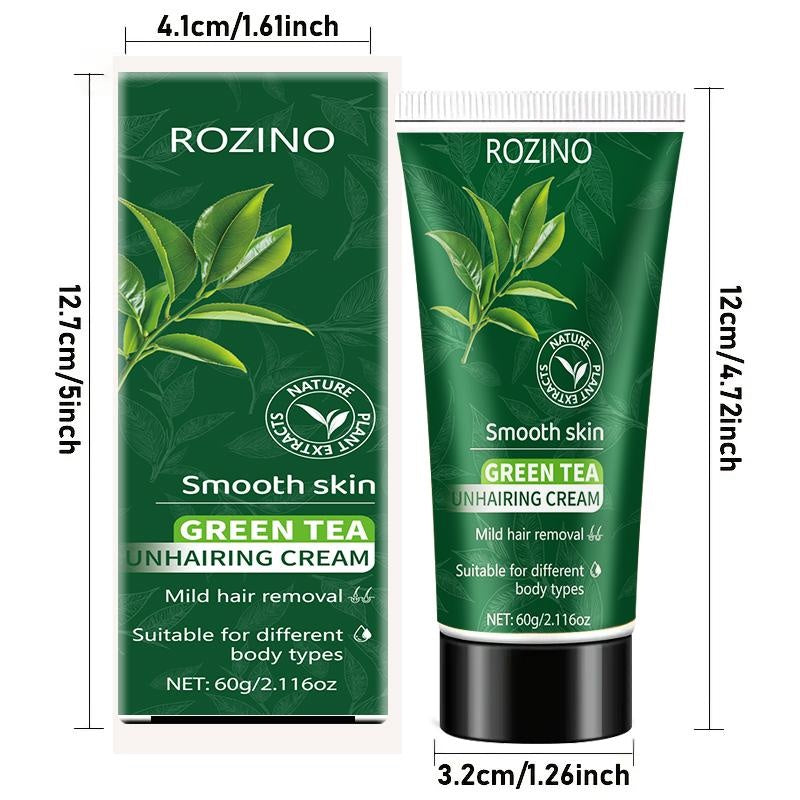 ROZINO Green Tea Hair Removal Cream - Mild & Non-Irritating Formula for Easy Lip Hair Removal Without Black Spots