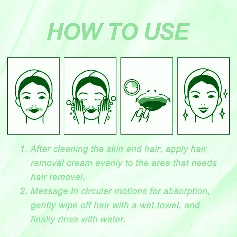 ROZINO Green Tea Unhairing Cream - Painless Gentle Hair Removal for Body Face Bikini Lines & Sensitive Skin - Removes Short Thick Hair - Natural Formula 50g