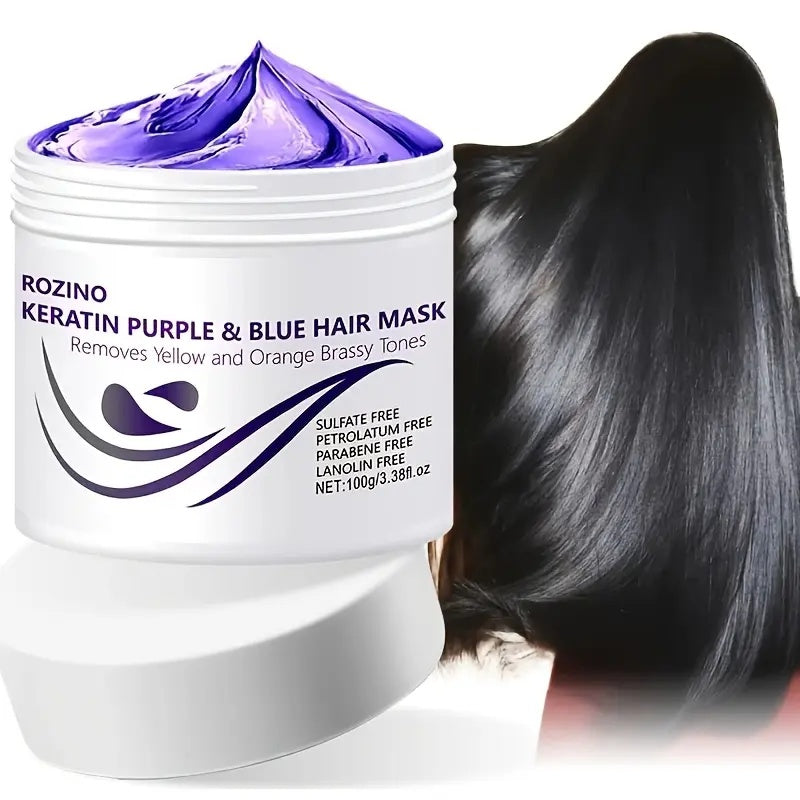 ROZINO Keratin Purple & Blue Hair Mask: Targeted Removal of Yellow and Orange Brassy Tones reusable  extensions