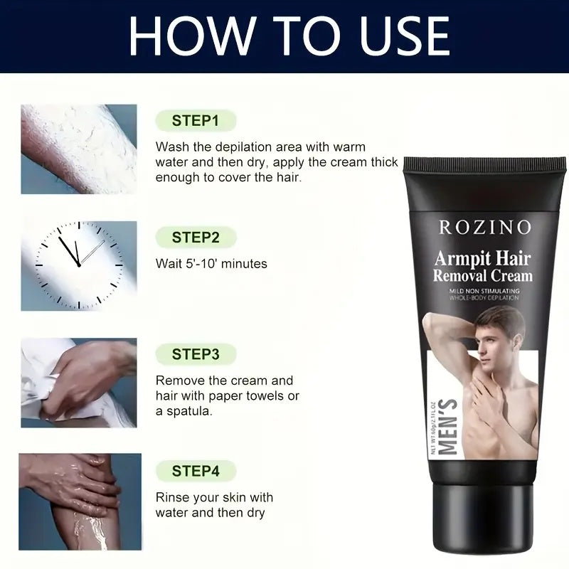 Rozino Men’s Armpit Hair Removal Cream | Gentle Armpit Hair Removal, Whole - Body Usable