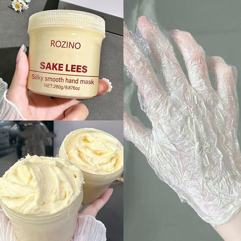 ROZINO Sake Lees Silk Smooth Hand Mask - Intensive Nourishing Moisturizing Silky Finish - 280g/9.876oz - Pampering Experience for Hands Nail Soothing & Hydrating
